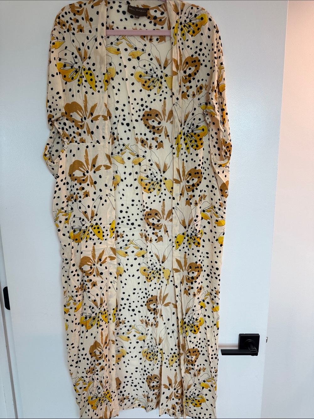 Anthropologie Cream Floral & Polka Dot Maxi Kimono Dress with Yellow Accents